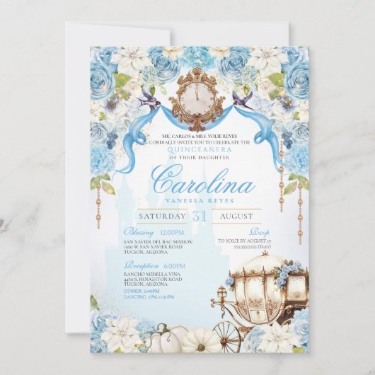 Invitation Cinderella Princess Carriage Elegant Quinceanera (Devant)