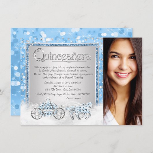 Invitation Cinderella Princess Quinceanera (Devant / Derrière)