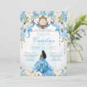 Invitation Cinderella Quinceañera Blue Gold Luxe Anniversaire (Debout devant)