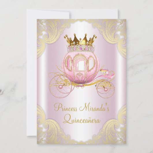 Invitation Cinderella Rose Gold Princesse Quinceanera (Devant)