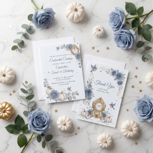 Invitation Cinderella Sweet 16 Anniversaire Conte de Fées Ble
