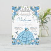Invitation Cinderlla Blue Silver Elégante Princesse Quinceañe (Debout devant)