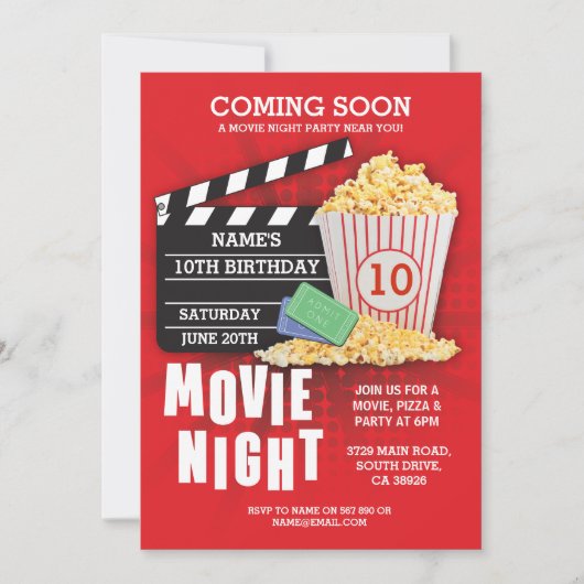 Invitation Cinéma de nuit Cinéma fête d'anniversaire Invitati (Devant)
