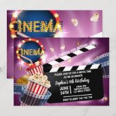 Invitation Cinéma Fille Anniversaire Popcorn Temps Film (Devant / Derrière)