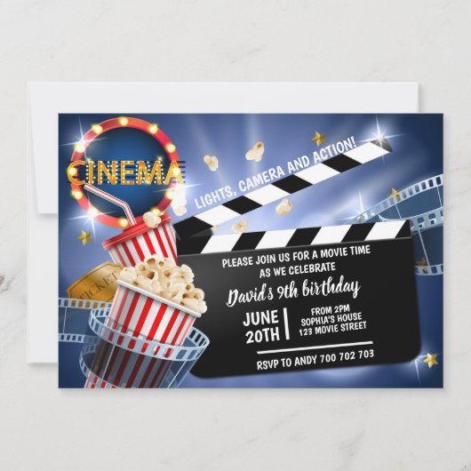 Invitation Cinéma Film Time Boy Anniversaire Popcorn (Devant)