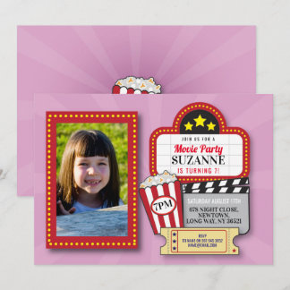 Invitation Cinéma Nuit Anniversaire Fête Cinéma Rose Photo