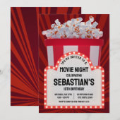 Invitation Cinéma rétro - Symbole et Popcorn Anniversaire Soi (Devant / Derrière)