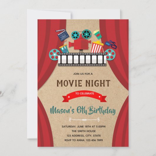 Invitation Cinéma soirée anniversaire (Devant)