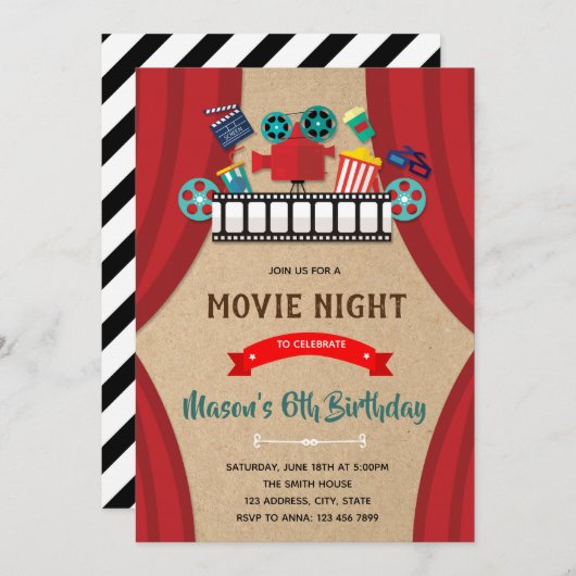 Invitation Cinéma soirée anniversaire (Devant / Derrière)