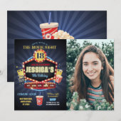 Invitation Cinéma Soirée Anniversaire Popcorn Film Photo (Devant / Derrière)