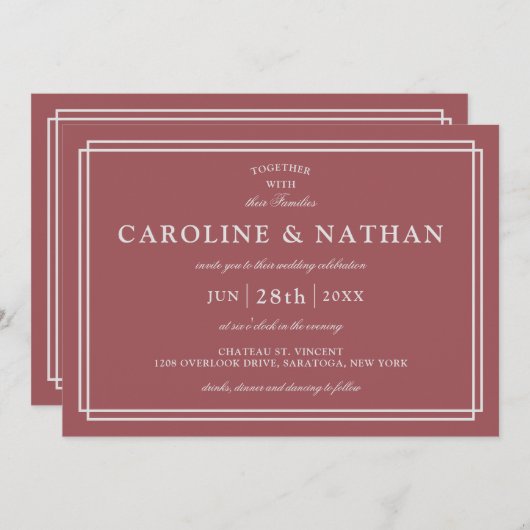 Invitation Cinnamon Rose Classic Simple Elegant Frame Mariage (Devant / Derrière)