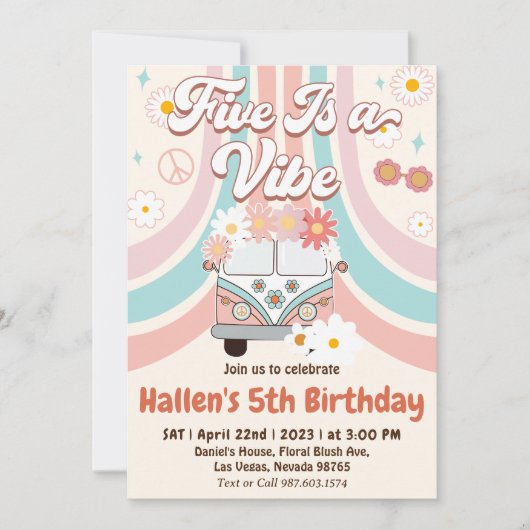 Invitation Cinq a Vibe Super Retro Rainbow 5e anniversaire (Devant)