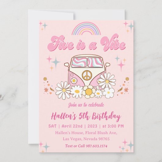 Invitation Cinq a Vibe Super Retro Rainbow 5e anniversaire (Devant)