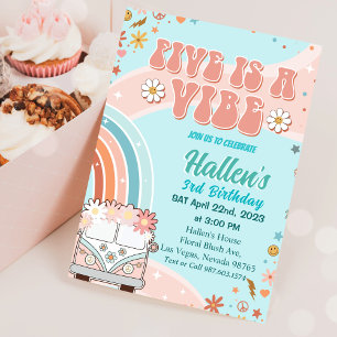 Invitation Cinq a Vibe Super Retro Rainbow 5e anniversaire