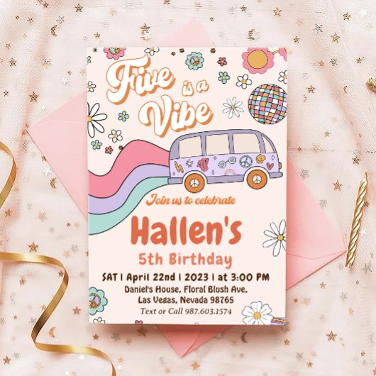 Invitation Cinq a Vibe Super Retro Rainbow 5e anniversaire