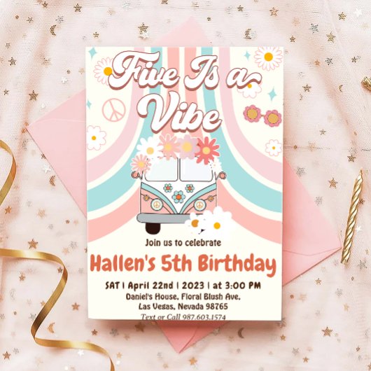 Invitation Cinq a Vibe Super Retro Rainbow 5e anniversaire