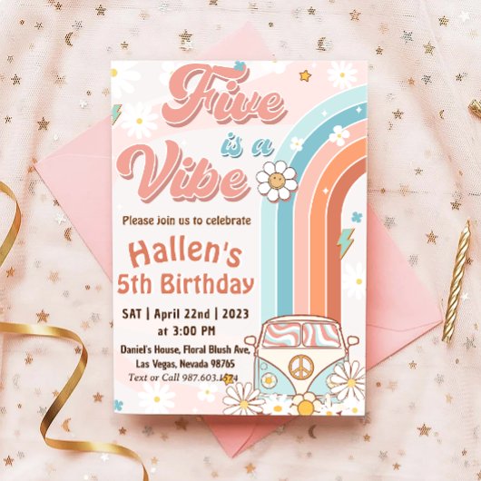Invitation Cinq a Vibe Super Retro Rainbow 5e anniversaire