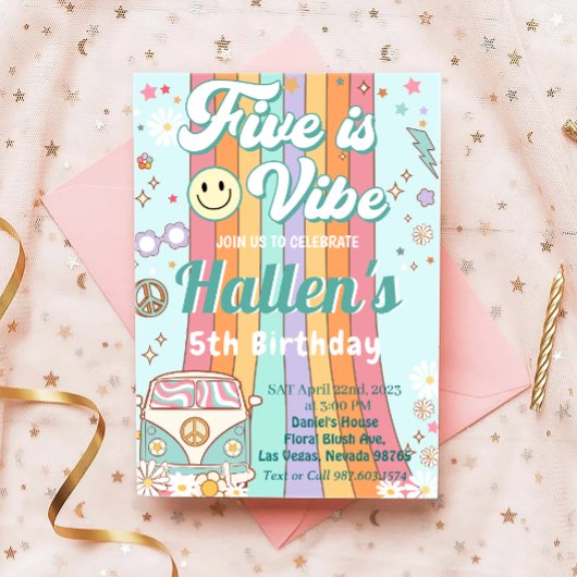 Invitation Cinq a Vibe Super Retro Rainbow 5e anniversaire