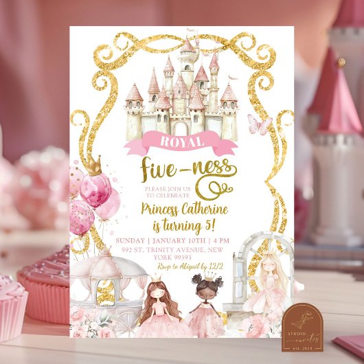 Invitation Cinq ans royaux pour l'anniversaire d'une princess
