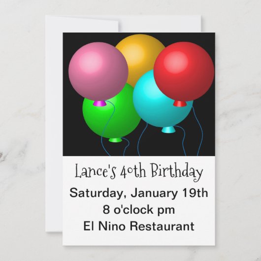 Invitation Cinq Ballons d'anniversaire grande impression (Devant)