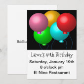 Invitation Cinq Ballons d'anniversaire grande impression (Devant / Derrière)