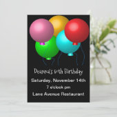 Invitation Cinq ballons d'anniversaire sur Black 50th Party (Debout devant)