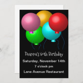 Invitation Cinq ballons d'anniversaire sur Black 50th Party (Devant / Derrière)