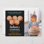 Invitation Cinq Black Orange Basketball Anniversaire Photo (Devant)