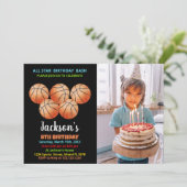 Invitation Cinq Black Orange Basketball Anniversaire Photo (Debout devant)