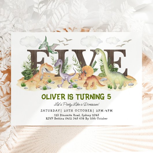 Invitation CINQ | Boy Dinosaures 5e fête d'anniversaire