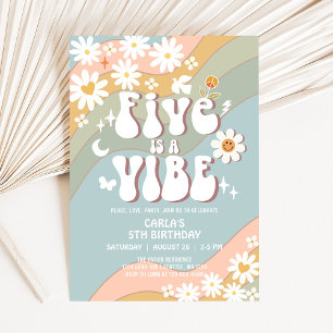 Invitation Cinq est un anniversaire de vibe Daisy Hippie 70s