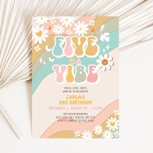 Invitation Cinq est une ambiance Daisy Hippie Groovy Rétro An