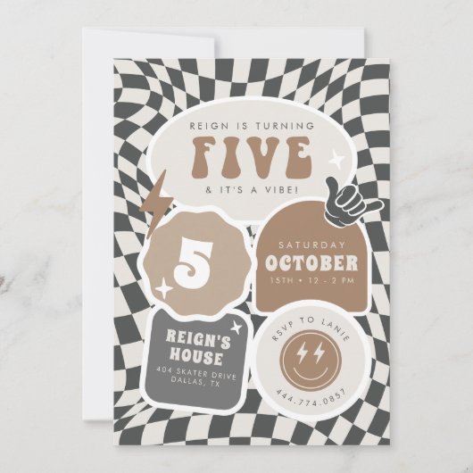 Invitation Cinq est une Vibe | Boys 5th Retro Skater Party (Devant)