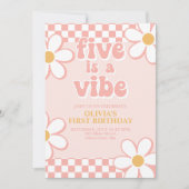 Invitation Cinq est une Vibe Retro Check Rose Daisy (Devant)