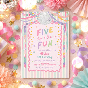 Invitation Cinq fois plus de plaisir Anniversaire 5 ans fille