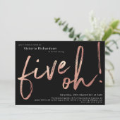 Invitation Cinq Oh 50e anniversaire Black Rose Gold Foil pers (Debout devant)
