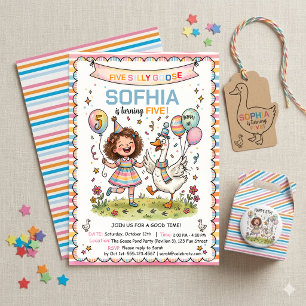 Invitation Cinq Oie Folle Aquarelle Enfants 5ème Anniversaire