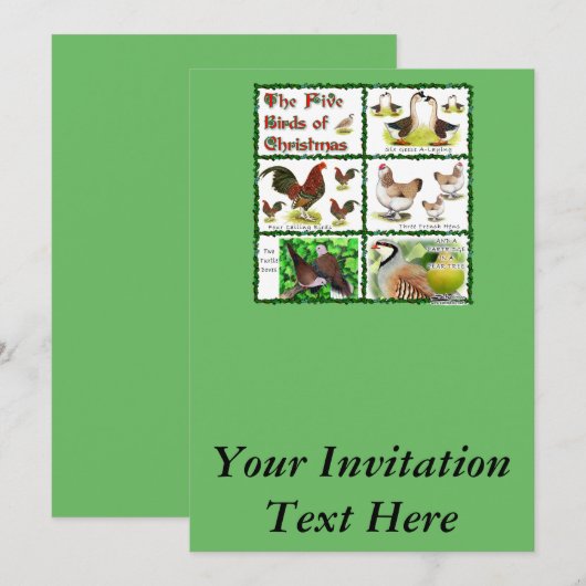 Invitation Cinq oiseaux de Noël (Devant / Derrière)