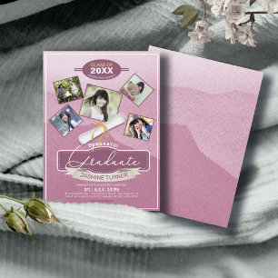 Invitation Cinq photos sur Aquarelle Diplômée Rose ID892