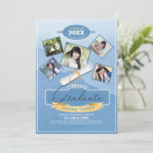 Invitation Cinq Photos sur Fond Bleu Aquarelle Diplômé ID892 (Debout devant)