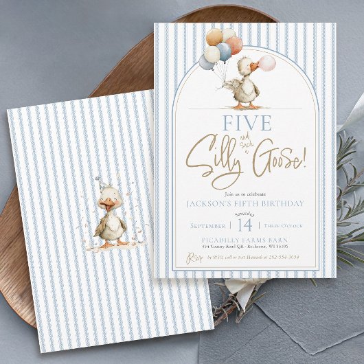 Invitation CINQ Silly Goose Cute Pinstripe Boy 4e anniversair