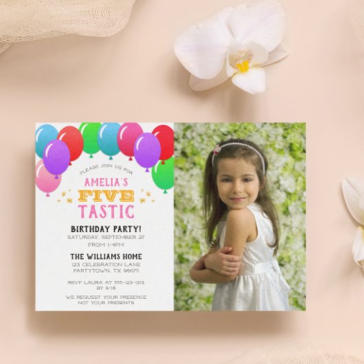 Invitation CINQtastic 5e anniversaire ballon rose photo