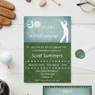 Invitation Cinquante 50e Anniversaire Golf Golfeur Personnali