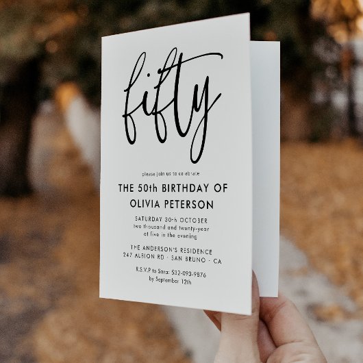 Invitation Cinquante | 50e Anniversaire Noir & Blanc moderne 