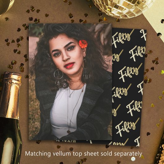 Invitation Cinquante 50e anniversaire photo noir or arrière -