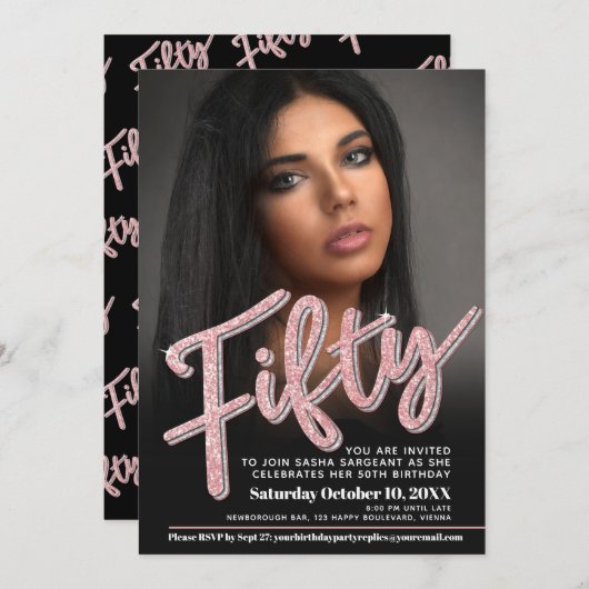 Invitation Cinquante 50e anniversaire script photo parties sc (Devant / Derrière)