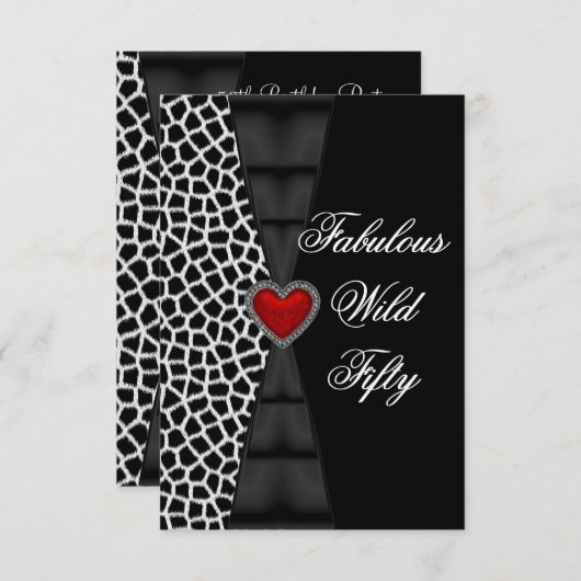 Invitation Cinquante-50e fête d'anniversaire Red Zebra Wild B (Devant / Derrière)