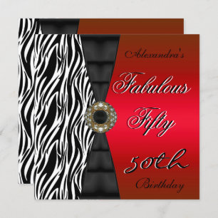Invitation Cinquante-50e fête d'anniversaire Red Zebra Wild B