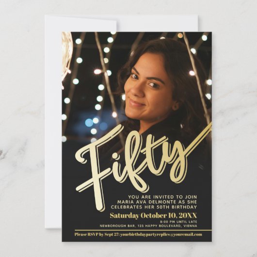 Invitation Cinquante-50ème anniversaire script photo couleur  (Devant)