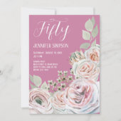 Invitation Cinquante Anniversaire rose floral blanc texte (Devant)